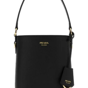 Black leather bucket bag