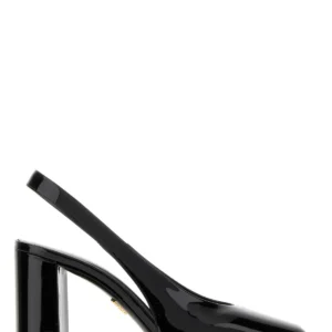 Black leather pumps
